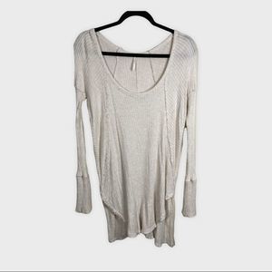 Free People Waffle Knit Thermal Cream Long Sleeve Dress with Raw Edges